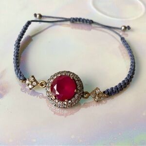 Vintage Gemstone Rhinestone Beaded Macrame 1925 Adjustable Bracelet